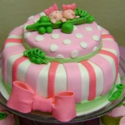 Twin Baby Shower Cake, Peas In A Pod Theme