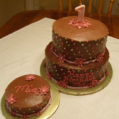 Pink Daisies & Polka Dots 1St Birthday Cake