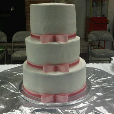 Simple Pink Ribbon Wedding Cake