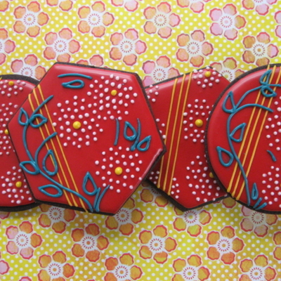 Red Lacquer Chinese Floral Cookies