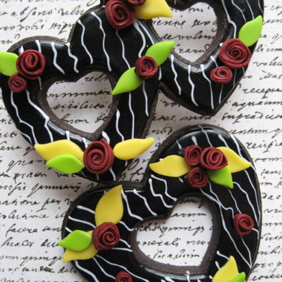Valentine Tuxedo Stripe Heart Cookies With Chocolate Roses