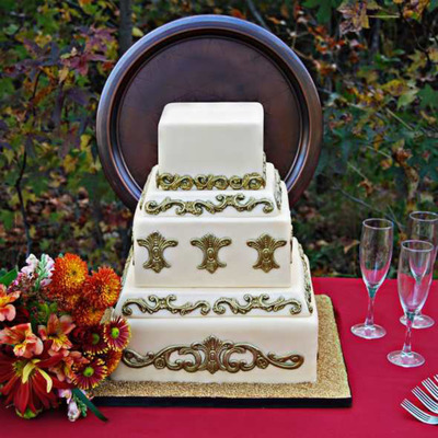 Gold And Ivory Square Wedding Cake
