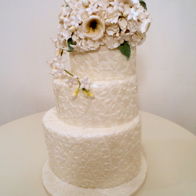 White Oval Floral Cake