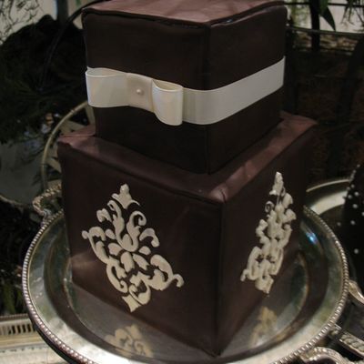 Square Chocolate Damask Cake