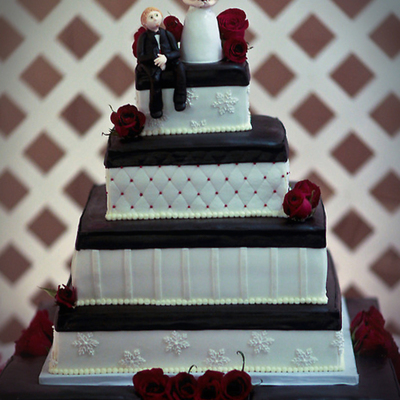 Stacked Boxes, Roses, Snowflakes, And More... Wedding Cake
