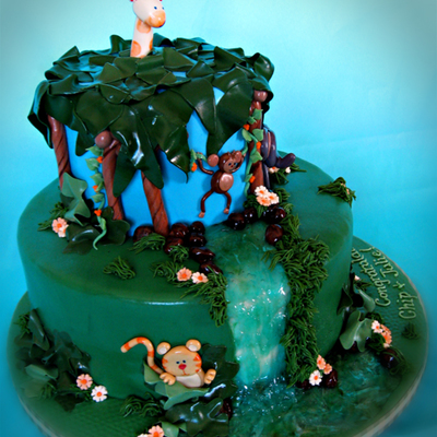 Jungle Themed Baby Shower Cake With Waterfall