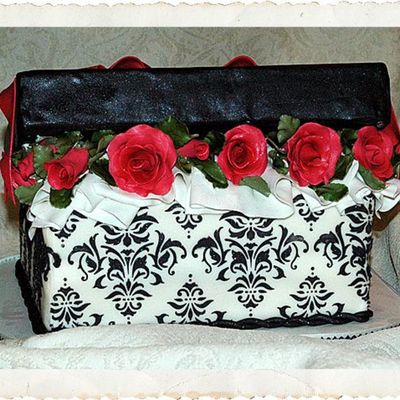 Damask Gift Box Cake With Tissue Paper And A Bow