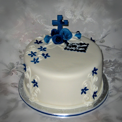 Baptism Cake In Blue And White