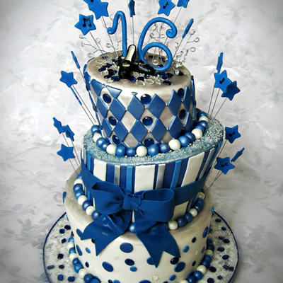 Sweet Sixteen Cake With Sapphires, Diamonds, Silver, And Blue