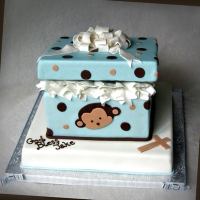 Monkey Baptism Gift Box Cake