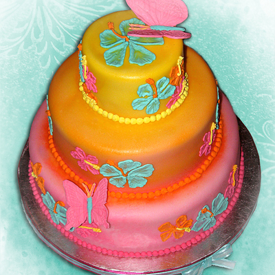 Hibiscus And Butterflies Tropical Birthday Cake