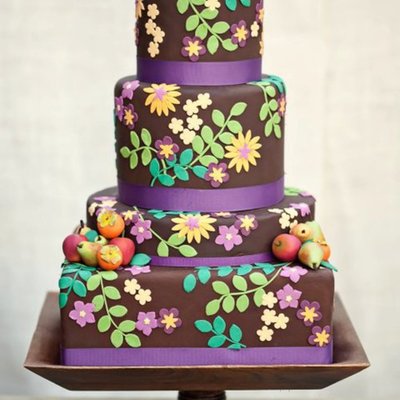 Chocolate Fondant With Fall Flowers And Fruits