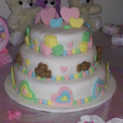 Bear And Heart Baby Shower Cake