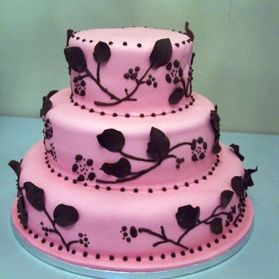 Pink & Brown Leaves & Sprigs Wedding Cake