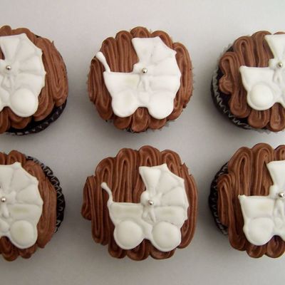 Baby Shower Pram Stroller Brown Cupcakes