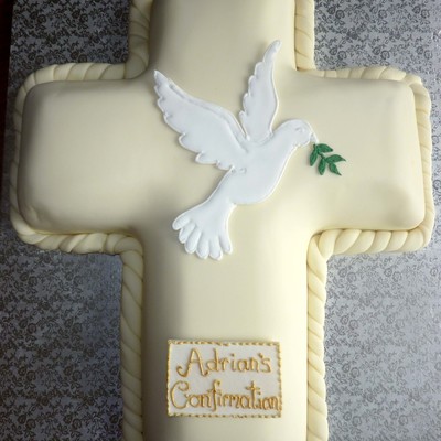 Confirmation Cross Cake With Royal Icing Dove Topper