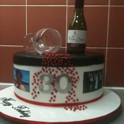 30Th Birthday - Spilled Wine And Photo Cake