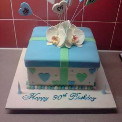 90Th Birthday Present Box Cake With Orchids