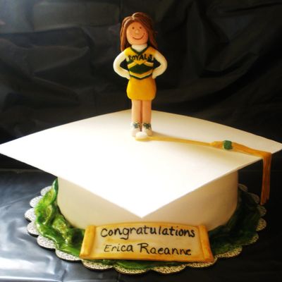 Graduation Cake With Fondant Girl In Cheerleading Outfit