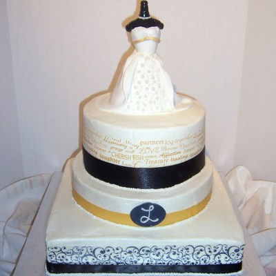 Black White Gold Bridal Shower Cake
