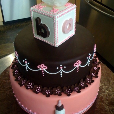 Pink And Brown Baby Shower Cake