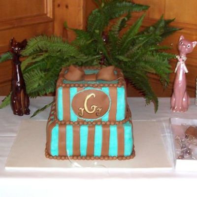 Teal And Truffle Striped Wedding Cake