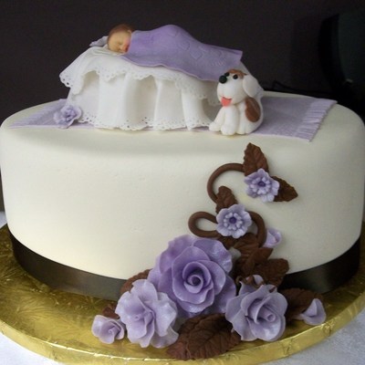 Lavender And Brown Baby Shower Cake