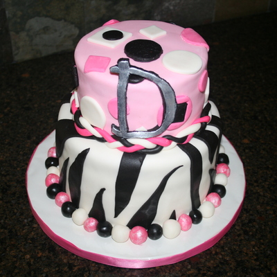 Pink Geometric Zebra Birthday Cake