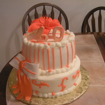 Orange And White 60Th Birthday Cake