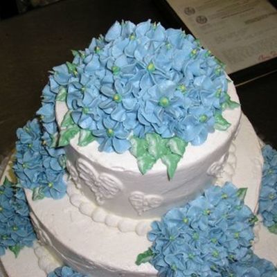 Wedding Cake W/hydrangeas- Close Up