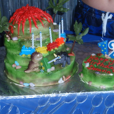 Dinosaurs,trains,volcano