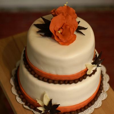 Fall Colored Wedding Cake (Just A Practice Cake)