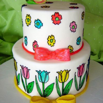 Colorful 2 Tier Flower Cake...