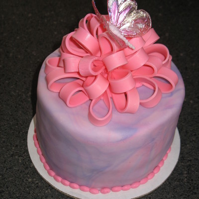 Individual Cake With Marbling, Bow And Butterfly Top