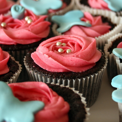 Pink Swirl Cupcakes With Butterflies