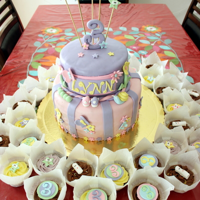 Dora Theme Flowers And Garden Cake With Matching Cupcakes