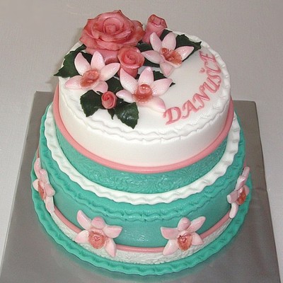 Teal With Orchids And Roses