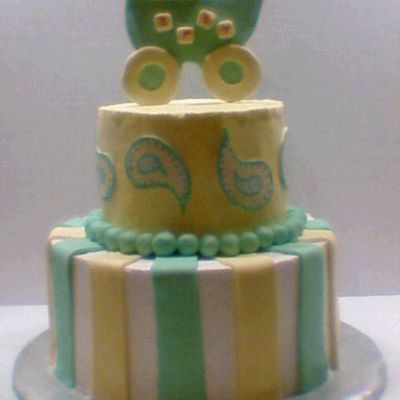 Green And Yellow Paisley Baby Shower Cake