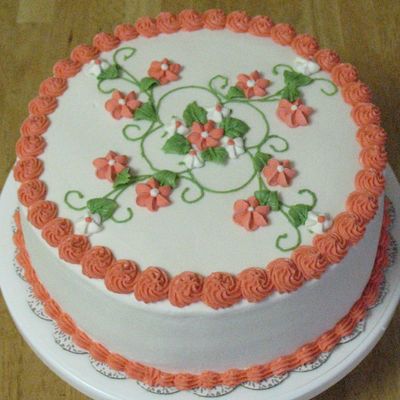 Coral & White Flower Cake