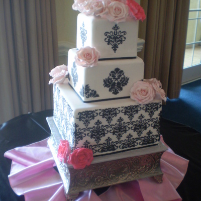 Black Stenciling With Ivory & Pink Cake