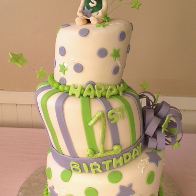 Topsy Turvy Shooting Star First Birthday Cake