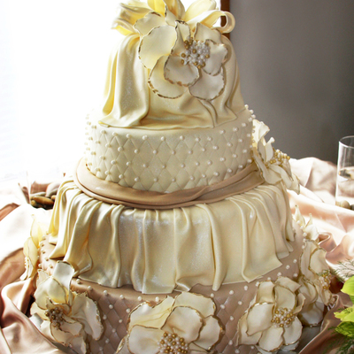 Draped Champagne Wedding Cake