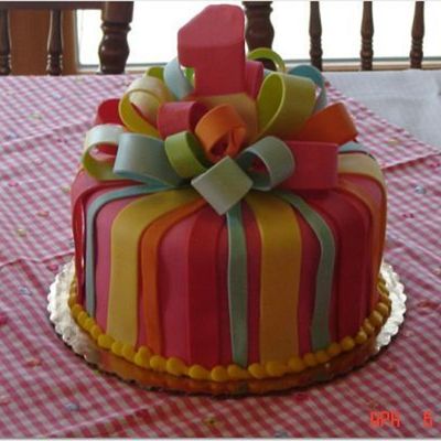 Stripes With Bow 1St Birthday