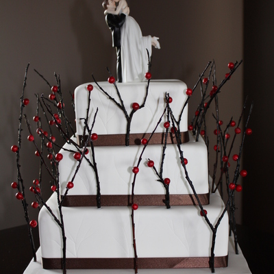 Red Berry Branch Wedding Cake