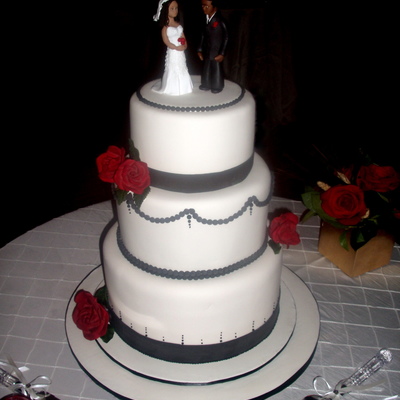 Simple Design Ivory, Black & Red Wedding Cake