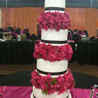 Four-Tier Fuschia, Black And White Wedding