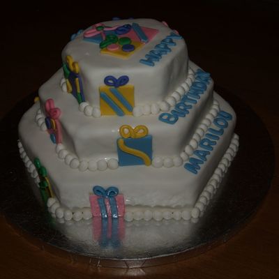 Hexagon 3 Tier Birthday Present Cake