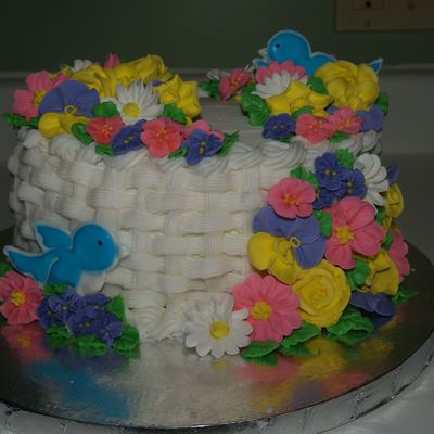 Spring Flower Basket With Bird