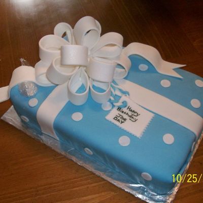 Blue And White Present Cake