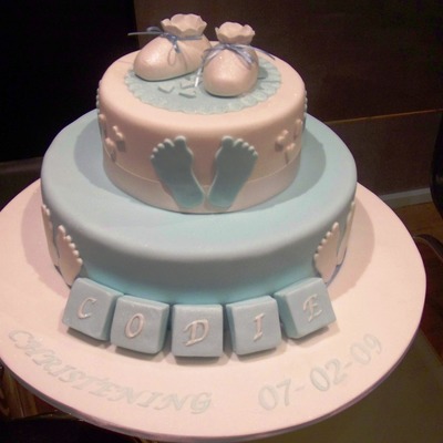 Footprints & Booties Christening Cake
